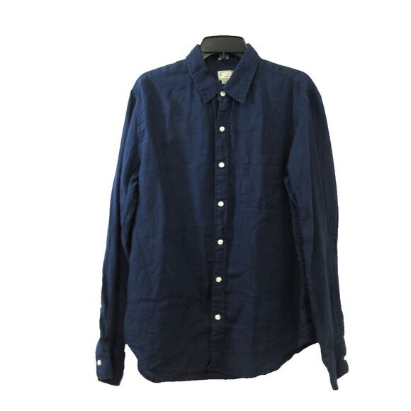 Tailored J. Crew Men's Quality 100% Linen Shirt Slim Fit Large Blue Button Front - Picture 1 of 5